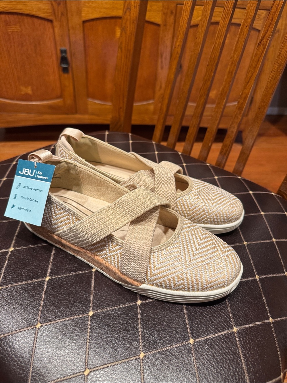 JBU Elm Tan Woven Flats Cross-Strap Slip-On Shoe